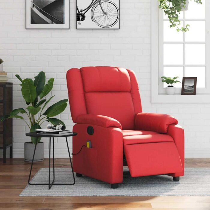 Fauteuil de massage inclinable électrique rouge similicuir – Image 12
