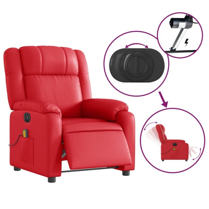 Fauteuil de massage inclinable électrique rouge similicuir – Image 3