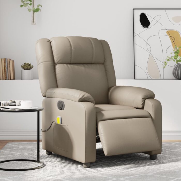 Fauteuil de massage inclinable électrique cappuccino similicuir – Image 1