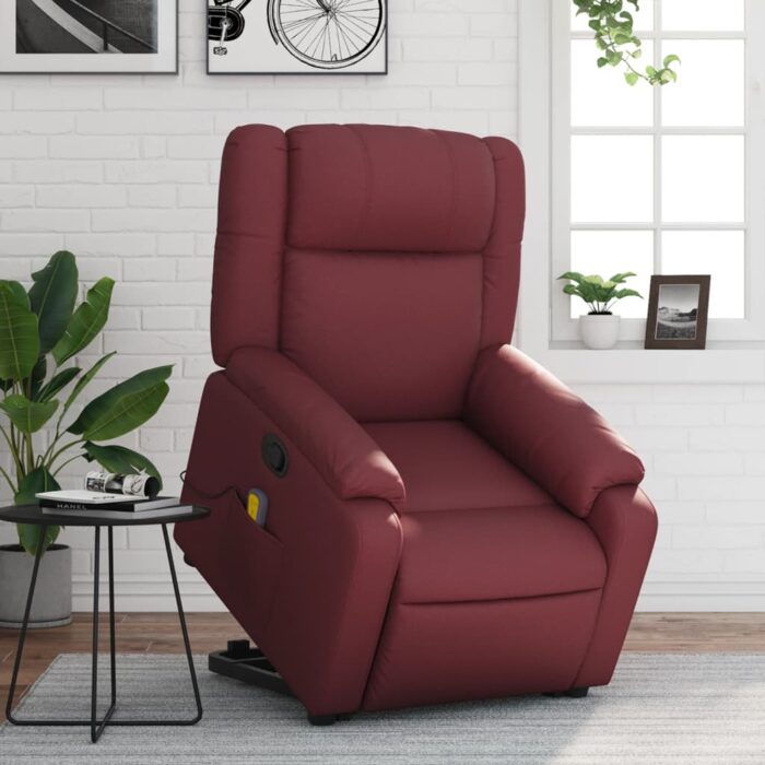 Fauteuil inclinable de massage Rouge bordeaux Similicuir – Image 1