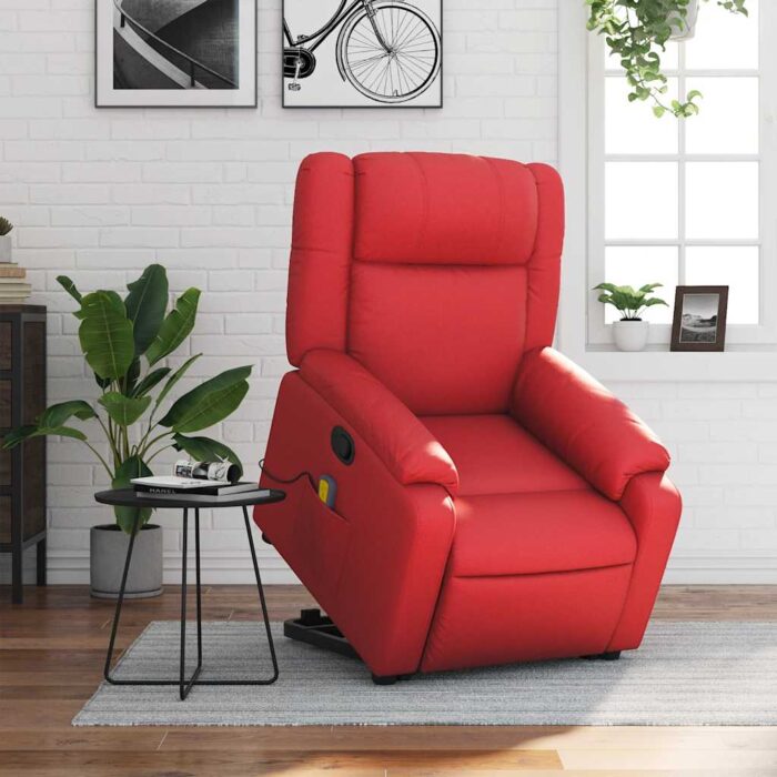 Fauteuil inclinable de massage Rouge Similicuir – Image 12