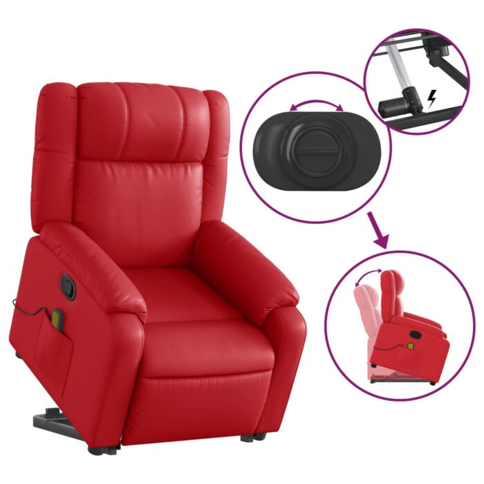 Fauteuil inclinable de massage Rouge Similicuir – Image 3