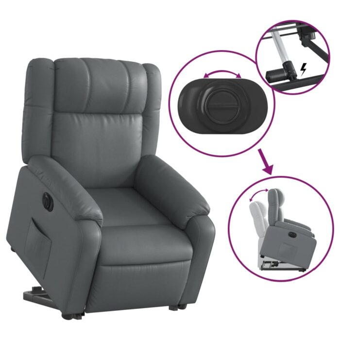 Fauteuil inclinable électrique gris similicuir – Image 8