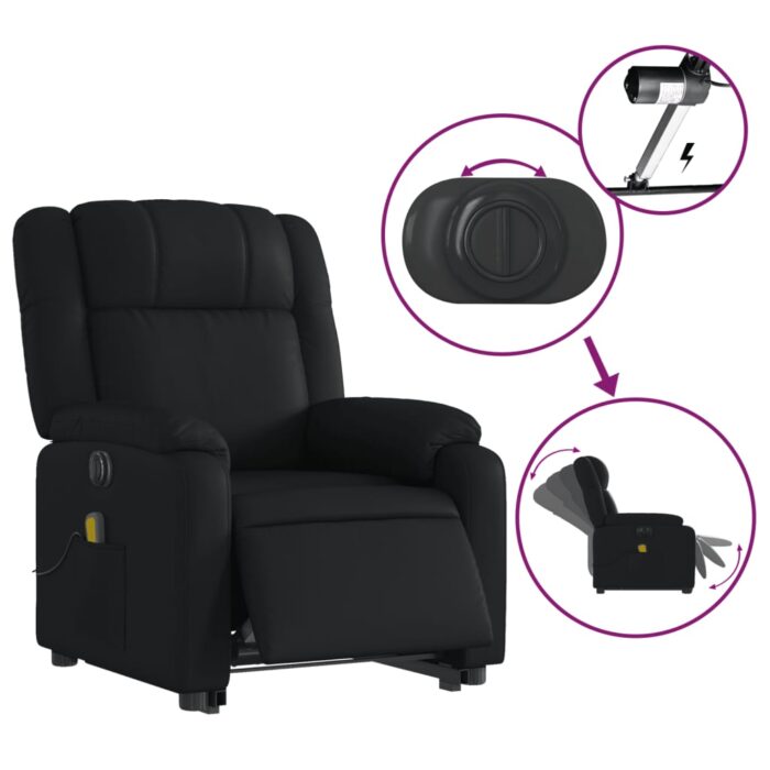Fauteuil inclinable de massage électrique noir similicuir – Image 3