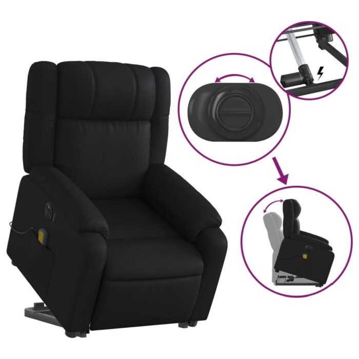 Fauteuil inclinable de massage électrique noir similicuir – Image 8