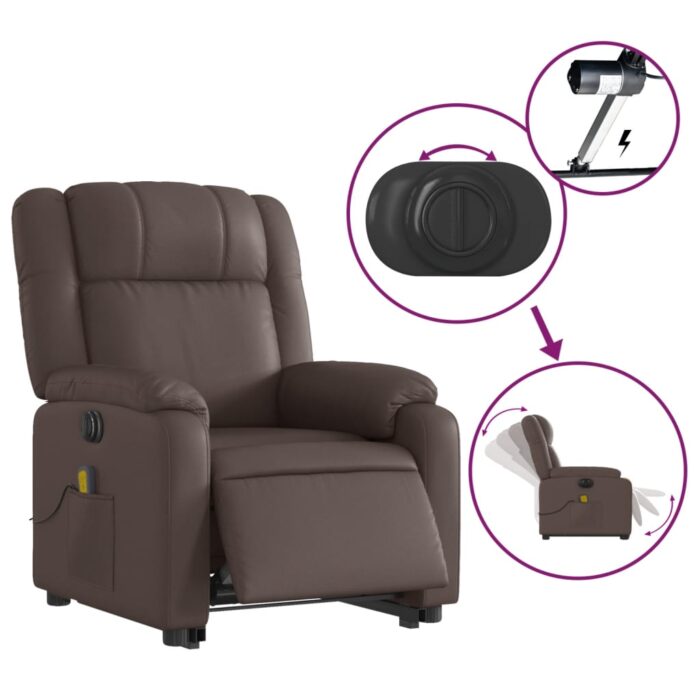Fauteuil inclinable de massage électrique marron similicuir – Image 3
