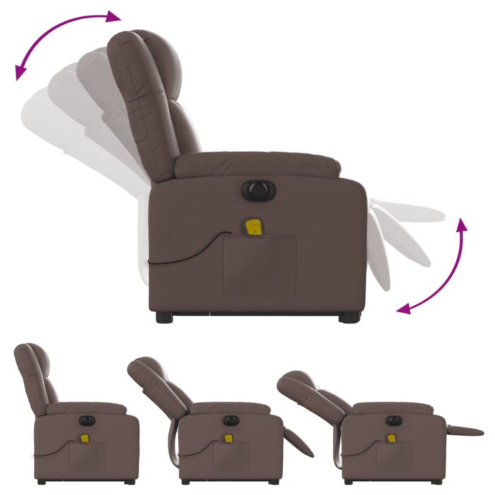 Fauteuil inclinable de massage électrique marron similicuir – Image 4