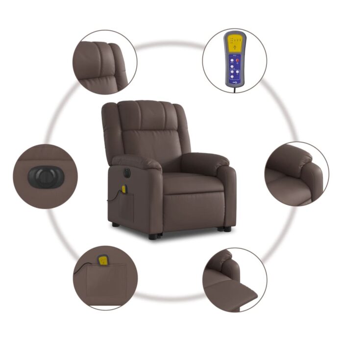 Fauteuil inclinable de massage électrique marron similicuir – Image 5