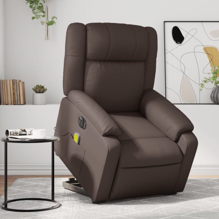 Fauteuil inclinable de massage électrique marron similicuir – Image 1