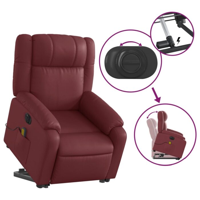 Fauteuil inclinable de massage électrique rouge bordeaux – Image 8