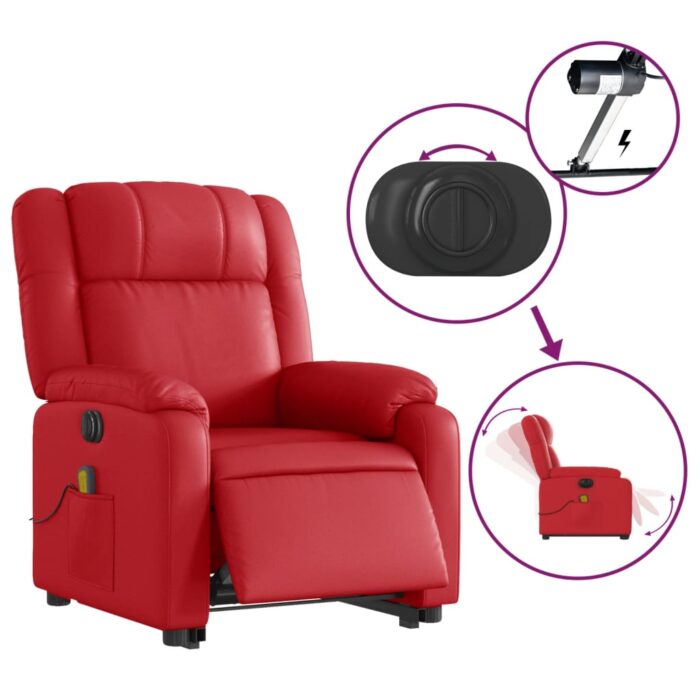 Fauteuil inclinable de massage électrique rouge similicuir – Image 3