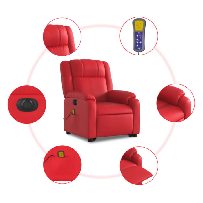 Fauteuil inclinable de massage électrique rouge similicuir – Image 5