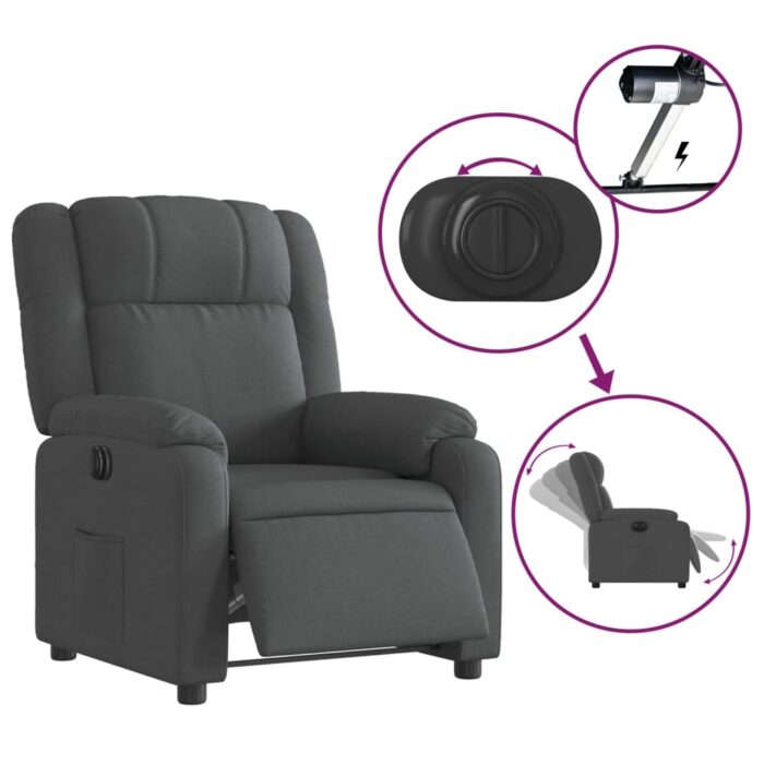 Fauteuil inclinable électrique Gris foncé Tissu – Image 3