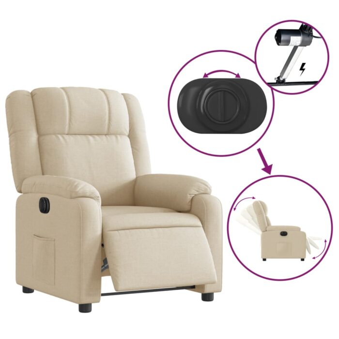 Fauteuil inclinable électrique Crème Tissu – Image 3