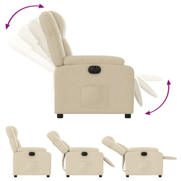 Fauteuil inclinable électrique Crème Tissu – Image 4