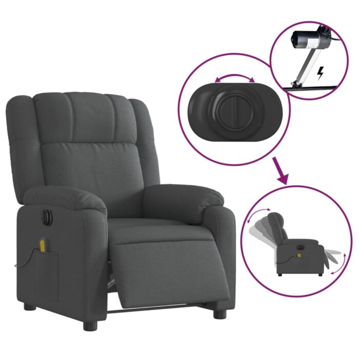 Fauteuil inclinable de massage électrique gris foncé tissu – Image 3