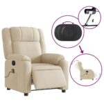Fauteuil inclinable de massage électrique crème tissu – Image 3