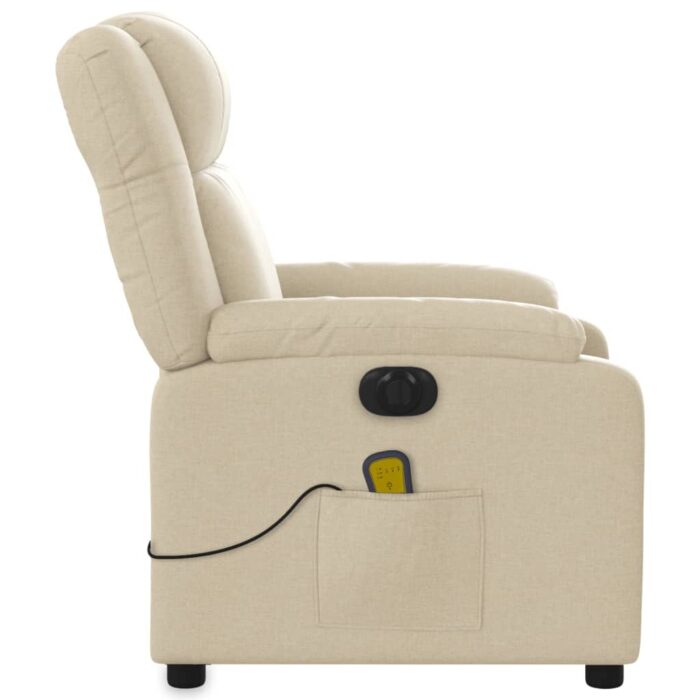 Fauteuil inclinable de massage électrique crème tissu – Image 7