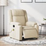 Fauteuil inclinable de massage électrique crème tissu