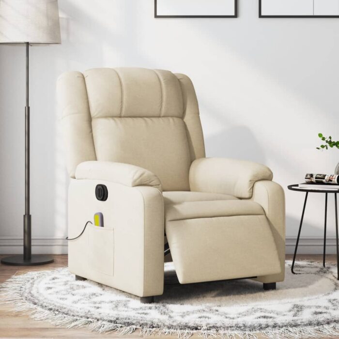 Fauteuil inclinable de massage électrique crème tissu – Image 1