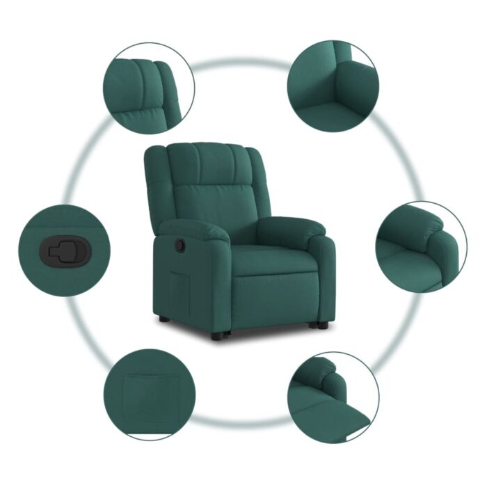 Fauteuil inclinable vert foncé tissu – Image 5