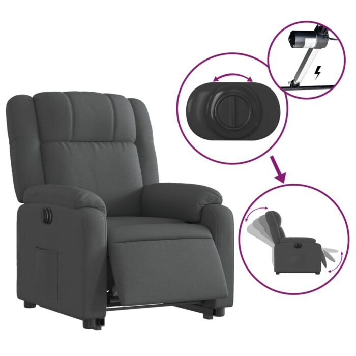 Fauteuil inclinable électrique gris foncé tissu – Image 3