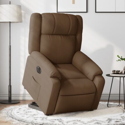 Fauteuil inclinable électrique marron tissu