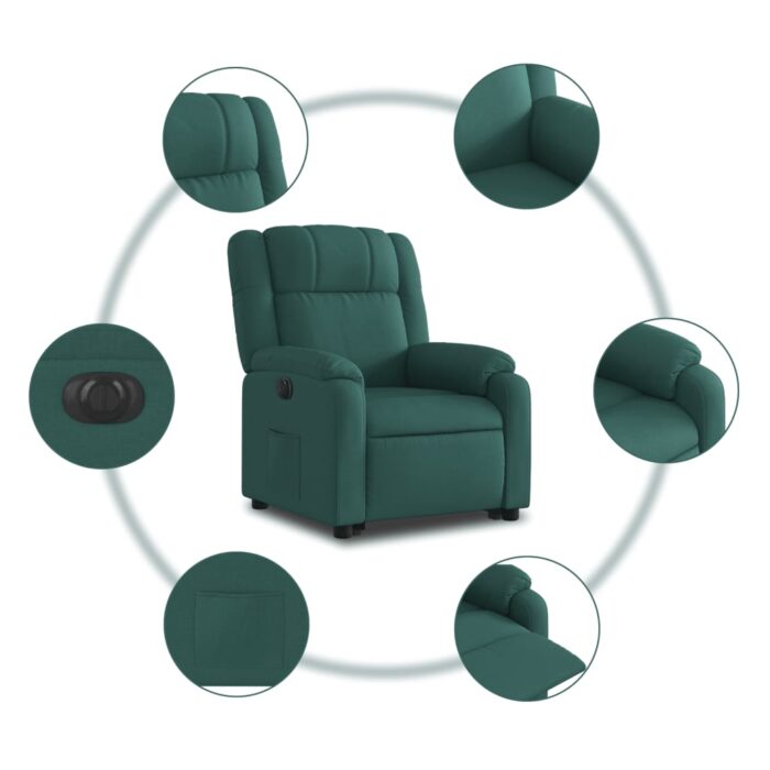 Fauteuil inclinable électrique vert foncé tissu – Image 5