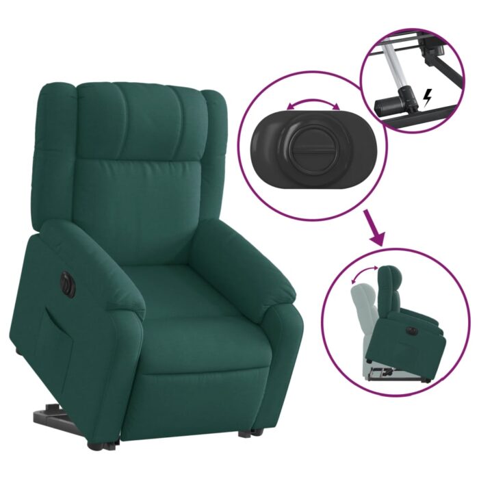 Fauteuil inclinable électrique vert foncé tissu – Image 8