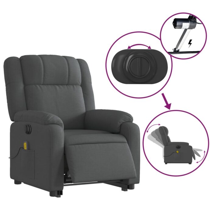 Fauteuil inclinable de massage électrique Gris foncé Tissu – Image 3