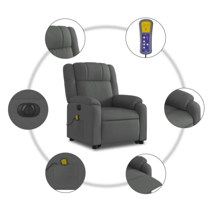 Fauteuil inclinable de massage électrique Gris foncé Tissu – Image 5