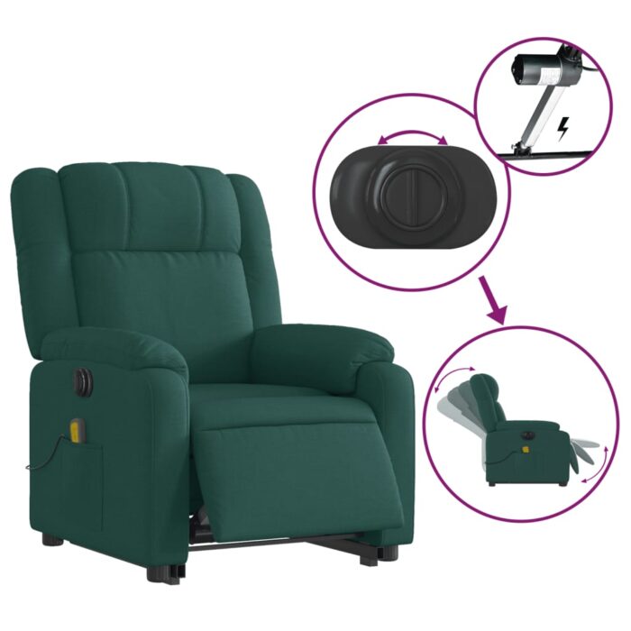 Fauteuil inclinable de massage électrique Vert foncé Tissu – Image 3