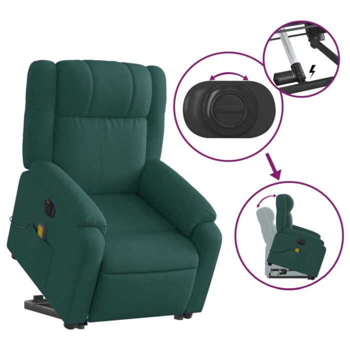 Fauteuil inclinable de massage électrique Vert foncé Tissu – Image 8
