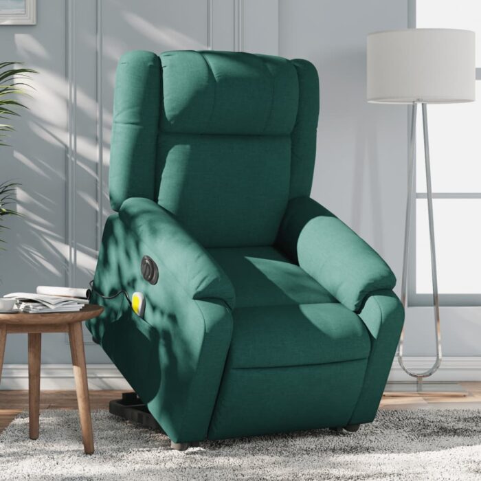 Fauteuil inclinable de massage électrique Vert foncé Tissu – Image 1