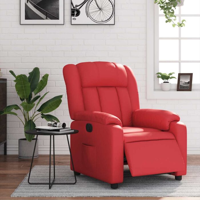 Fauteuil inclinable électrique Rouge Similicuir – Image 12