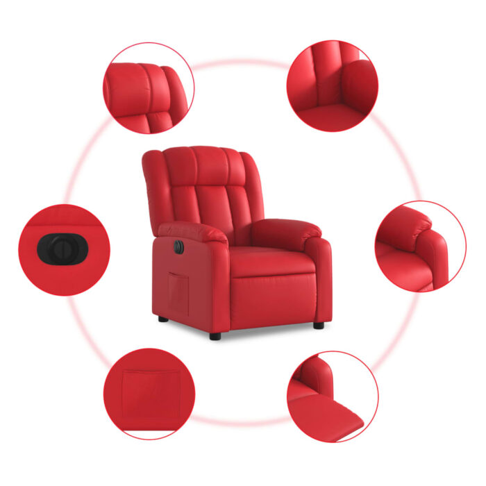 Fauteuil inclinable électrique Rouge Similicuir – Image 5