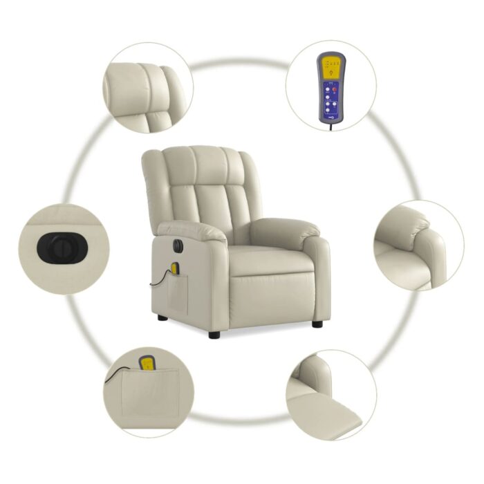 Fauteuil de massage inclinable électrique crème similicuir – Image 5