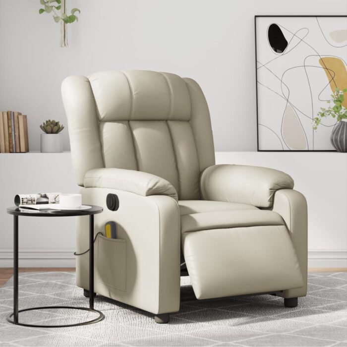 Fauteuil de massage inclinable électrique crème similicuir – Image 1