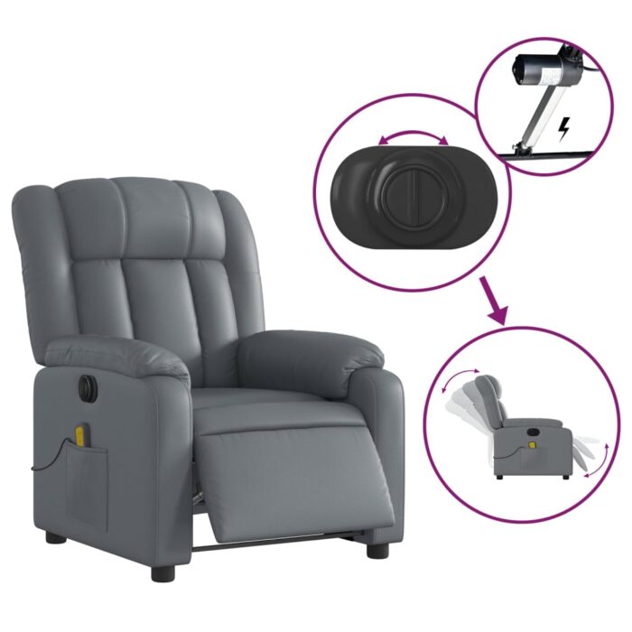Fauteuil de massage inclinable électrique gris similicuir – Image 3