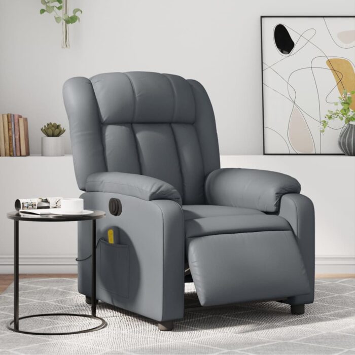 Fauteuil de massage inclinable électrique gris similicuir – Image 1