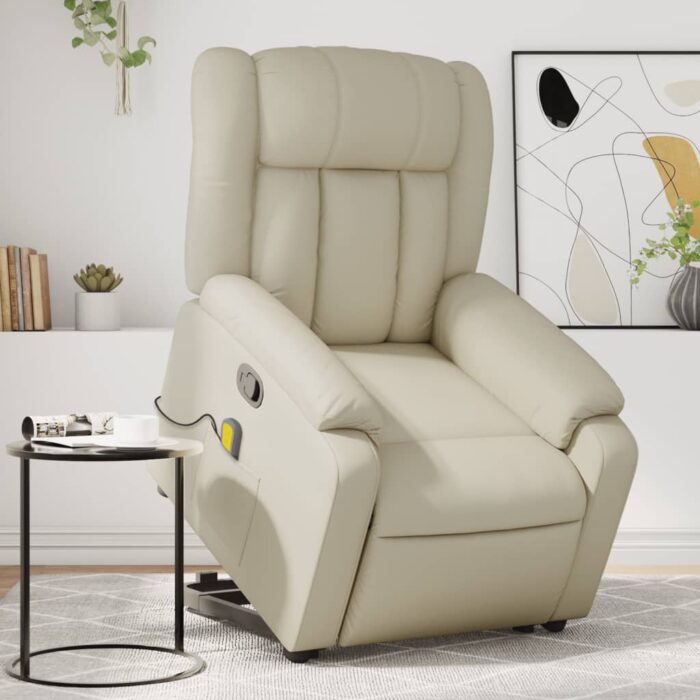 Fauteuil inclinable de massage Crème Similicuir – Image 1