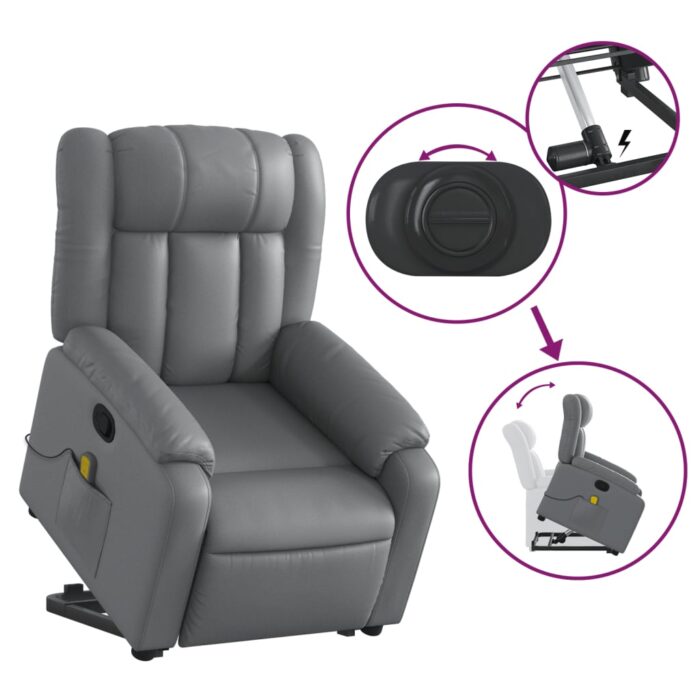 Fauteuil inclinable de massage Gris Similicuir – Image 3