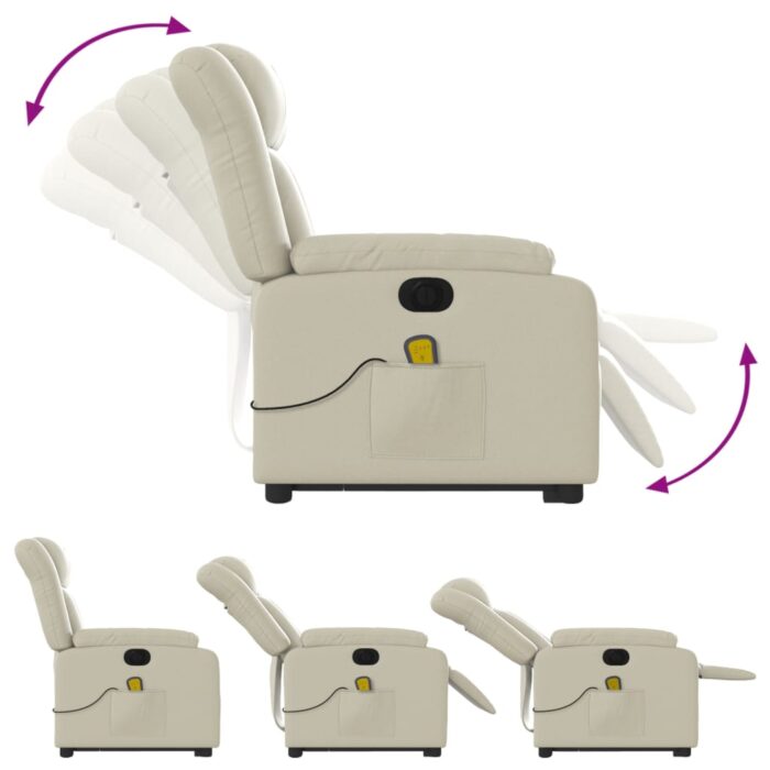 Fauteuil inclinable de massage électrique crème similicuir – Image 4