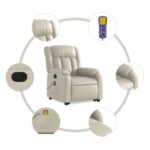 Fauteuil inclinable de massage électrique crème similicuir – Image 5