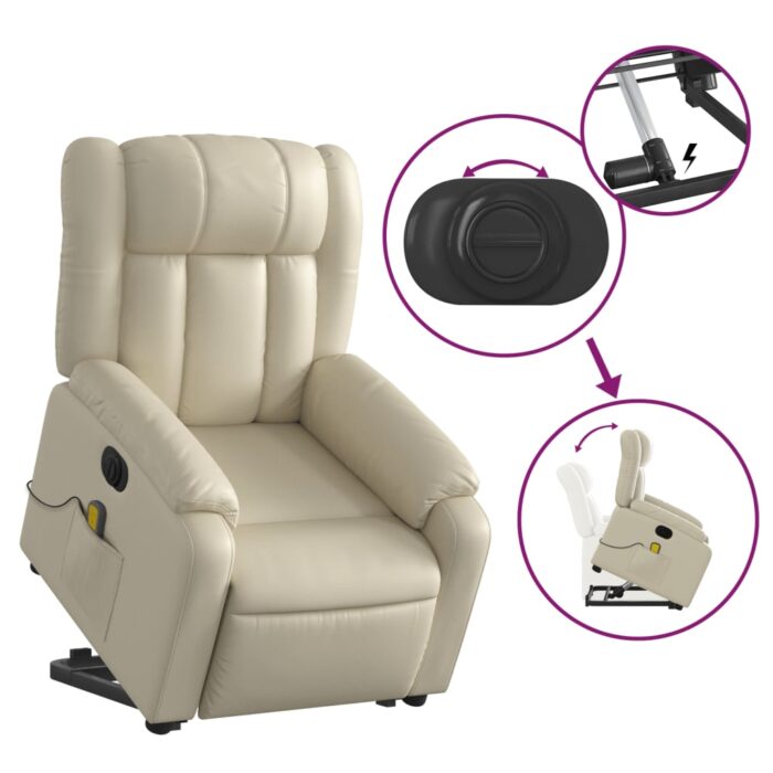 Fauteuil inclinable de massage électrique crème similicuir – Image 8