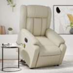 Fauteuil inclinable de massage électrique crème similicuir