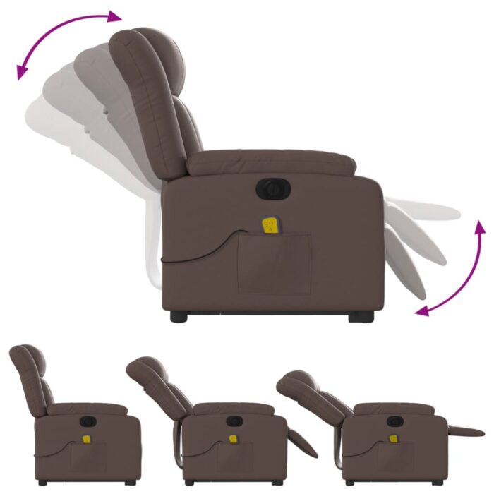 Fauteuil inclinable de massage électrique marron similicuir – Image 4