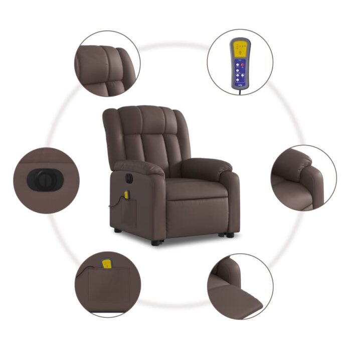 Fauteuil inclinable de massage électrique marron similicuir – Image 5