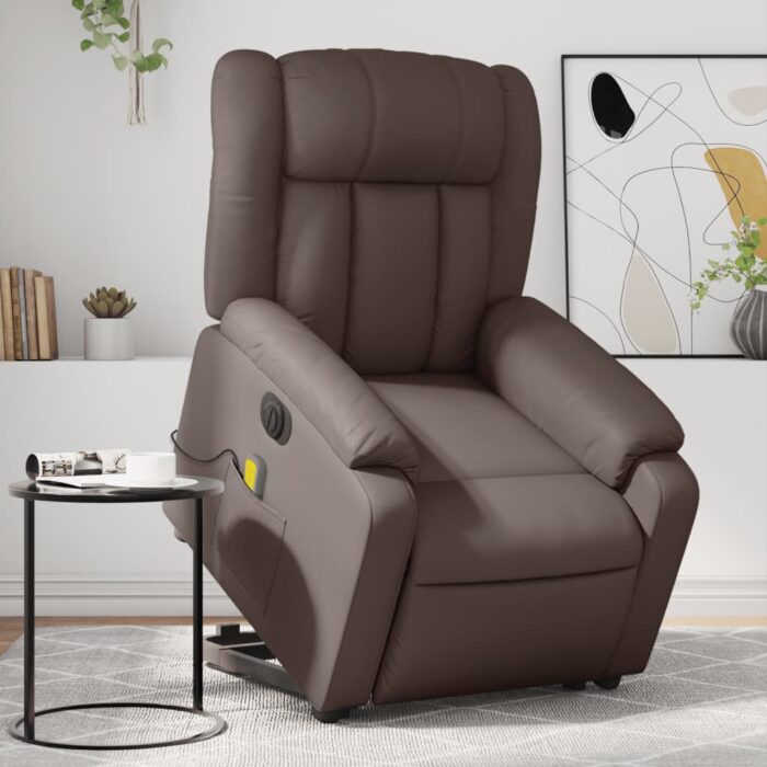 Fauteuil inclinable de massage électrique marron similicuir – Image 1