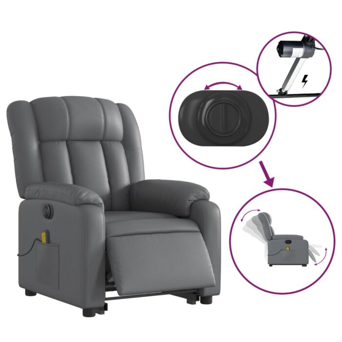 Fauteuil inclinable de massage électrique gris similicuir – Image 3